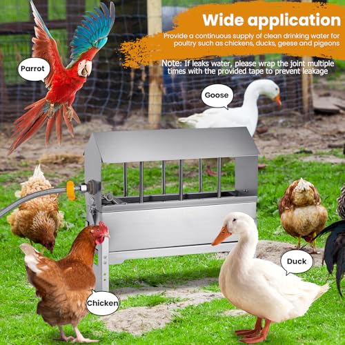 Automatic Chicken Waterer Stainless Steel Chicken Water Dispenser | Poultry Waterer | Chicken Watering System with Float Valve | for Duck Pigeon Goose Turkey Backyard Chicken Coop Home Farm