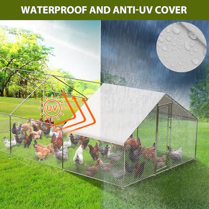 GarveeTech Large Walk-in Chicken Coop with Run, 9.8' x 19.7' Outdoor Chicken Runs for Yard with Cover, Metal Poultry Cage for Chickens, Ducks, Birds - size: 19.7FT