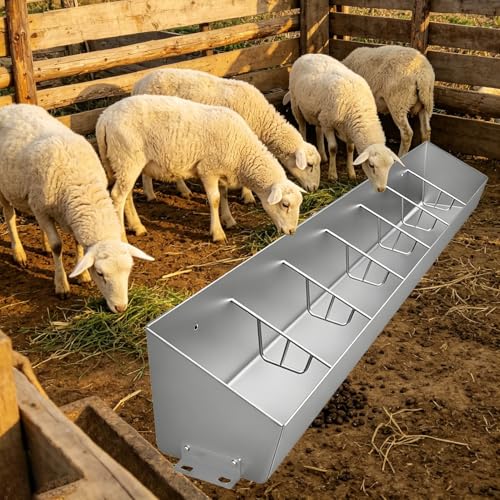 Large Capacity Goat Feeder Replacement Part, Heavy Duty Hay Feeder with Separated Fence, Wall & Floor Mounted Pig Feeder for Pasture(L200cm/6.7ft(7 Slots)) - size: L200cm/6.7ft(7 Slots)