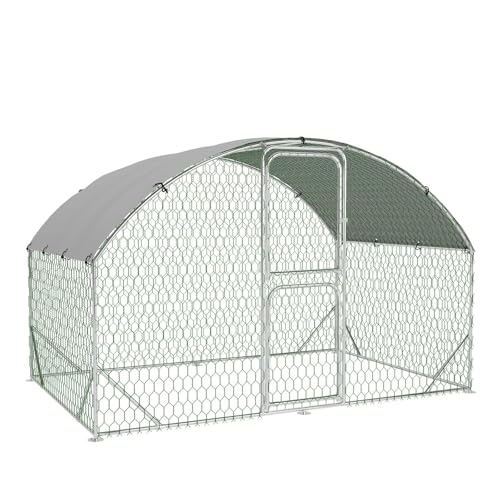 Large Metal Chicken Coop, Walk-in Poultry Cage, Large Chicken Run with Waterproof & Anti-UV Cover, Chicken Pen with Double Lockable Doors for Outdoor, 9.8x6.5x6.6FT - size: 9.8' W x 6.5' L x 6.5' H