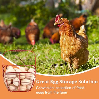 2 PCS 7" Red Square Wire Egg Baskets for Fresh Egg With Handle, Small Metal Collecting Basket for Gathering Fresh Eggs, Chicken and Duck Eggs Hunting Basket Egg Holder Countertop - color: Red