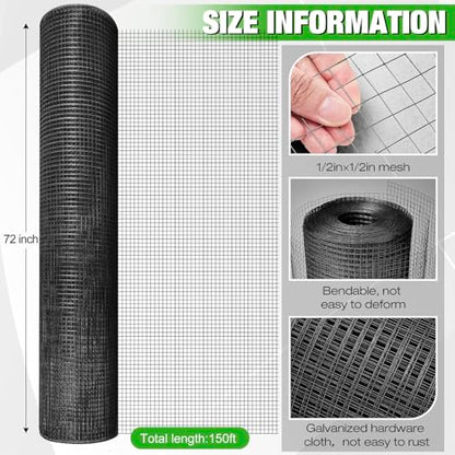 Tatuo Hardware Cloth 1/2 Inch 72in x 150ft Hot Dip Galvanized After Welded Cage Mesh Rolls 21 Gauge Metal Chicken Wire Roll Wire Fencing Poultry Netting for Raised Garden Rodent Animals - color: Black, size: 72in X 150ft