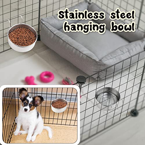 mumufy 6 Pieces Stainless Steel Hanging Water Bowls with Holder Detached Anti Spill Pet Metal Bowl Cage Kennel Crate Food Bowl(30 oz) - size: 30 oz