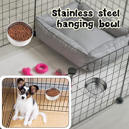 mumufy 6 Pieces Stainless Steel Hanging Water Bowls with Holder Detached Anti Spill Pet Metal Bowl Cage Kennel Crate Food Bowl(30 oz) - size: 30 oz