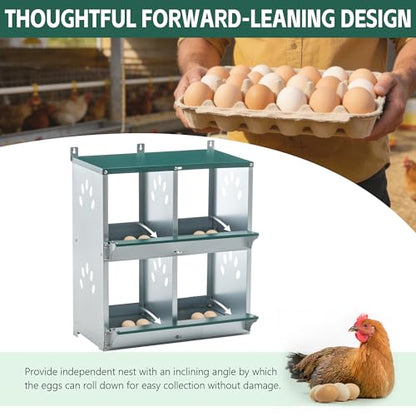 4 Compartments Metal Chicken Nesting Box,Wall Mounted Egg Box,Green,Rustproof and Easy to Clean