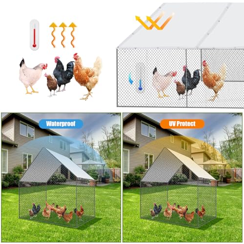 VitalCozy 1 Set Chicken Coop Cover Waterproof 14.5 x 6.6 ft Chicken Cover Coop Tarp with 25 Pcs Ball Bungees Cords, Accessories for Walk-in Run Pen, Outdoor, Yard - size: 15.9"L x 10.6"W x 3.9"H