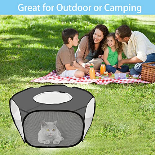 Guinea Pig Playpen, Waterproof Small Animals Playpen with Anti Escape Cover Portable Cat Playpen Breathable Indoor/Outdoor Yard Exercise Cage Tent for Hamster Puppy Chinchillas Rabbits(Black)