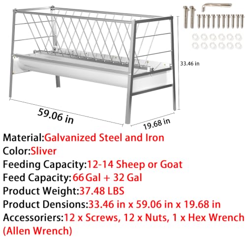 98Gal Pasture Hay Feeder, 2-in-1 Multi-Functional Livestock Feeder, Elevated & Stable Frame, Large Volume Container for Farm Ranch Kinds of Livestock