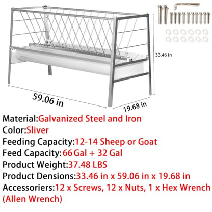 98Gal Pasture Hay Feeder, 2-in-1 Multi-Functional Livestock Feeder, Elevated & Stable Frame, Large Volume Container for Farm Ranch Kinds of Livestock