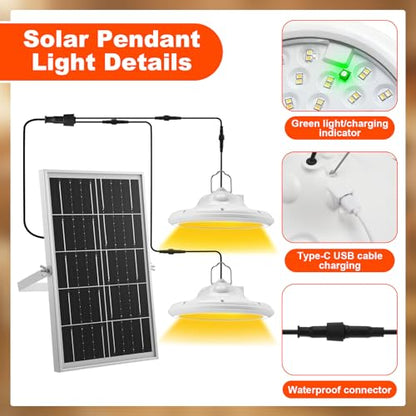 2 Set 2 in 1 Solar Chicken Coop Shed Pendant Light with Time Rechargeable Solar Hanging Pendant Heating lamp Waterproof Light for Barn Greenhouse Gazebo Patio Poultry Pet House(White)