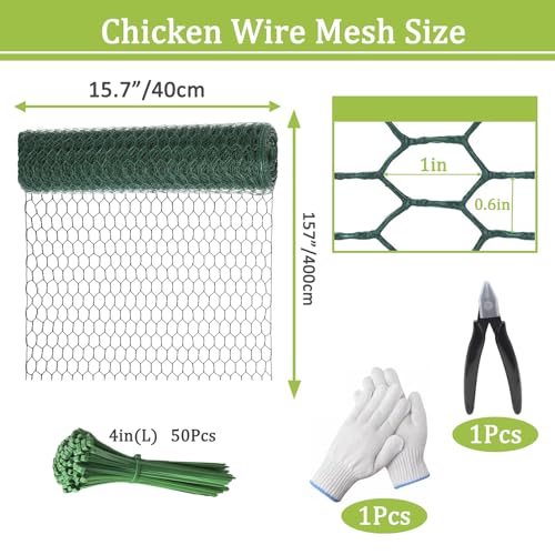 Chicken Wire,16.14 x 157 Inch Floral Chicken Wire for Floral Arrangements Green Mesh Netting 0.6inch Hexagonal Polyvinyl Chloride Coated Net, Fits for Handicrafts, Garden Fence, and Plant Protection
