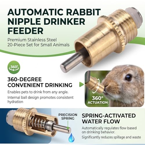 20Pcs Stainless Steel Rabbit Water Feeder Automatic Rabbit Drinker Nipple Easy Use Drinking Water Tool for Small Animals Farm Animal Supplies