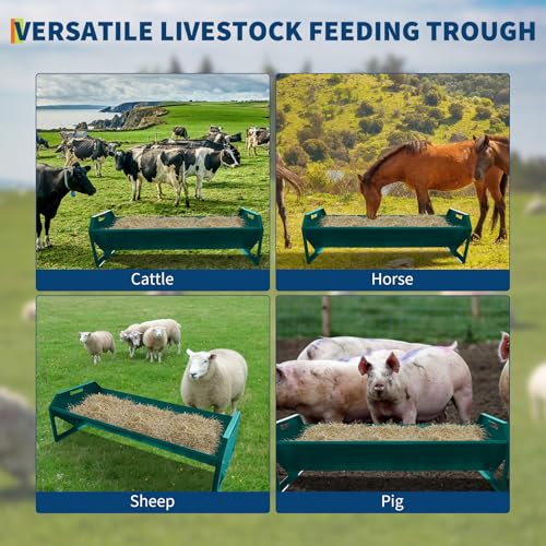 22 Gallon Capacity Livestock Feeder, 45" Hay Feeder for 10 Sheep Once, Heavy Duty Steel Livestock Feeding Trough for Horse, Goat, Sheep, Cattle, Cow, Alpaca, Dark Green - color: Dark Green