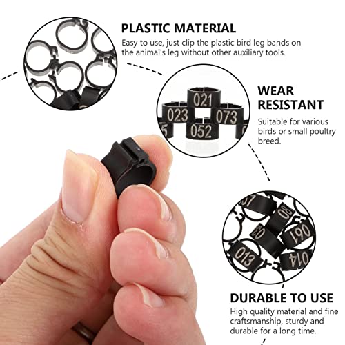 Happyyami Bird Accessories 100 Pcs Pigeon Foot Bands Numbered Leg Rings for Poultry Lightweight Design - color: Black