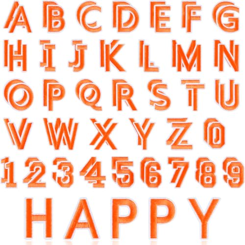 ASTARON 72 Pcs Iron on Letters and Numbers Patches, 1.5 Inch Letters A-Z Numbers 0-9 Embroidered Applique Patches Alphabet Cloth Patch for Clothes, Bags, Socks, Jeans, Hat, DIY Accessories(Orange) - color: Orange