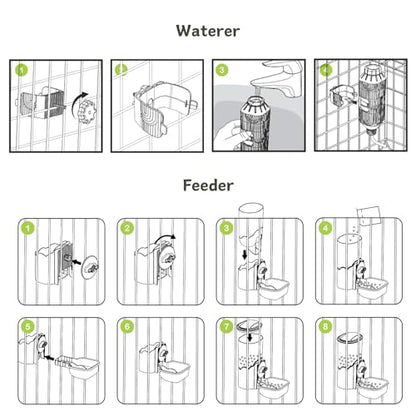 Automatic Pet Food Water Dispenser, Auto Gravity Pet Feeder Water Bottle Set for Cage, Feeding Station for Puppy Kitten Rabbit Guinea Pigs Chinchilla Ferret Hedgehog (Green) - color: Green