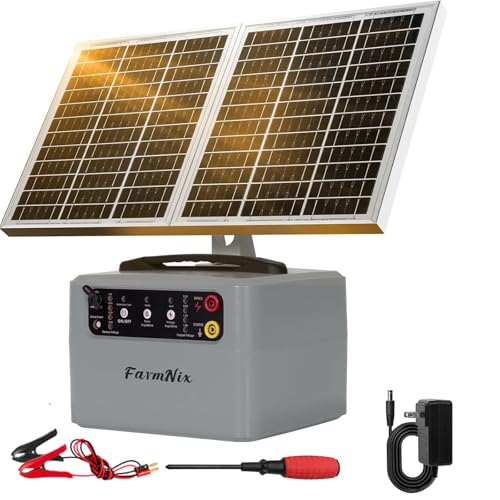 30 Miles Solar Powered Fence Charger, 6-12KV 0.3-1.5J for Livestock | 6-12KV Voltage, 0.3-1.5J Output, 12V 7Ah Battery, 15W Solar Electric Fence Kit for Farms & Ranches, Garden, 24H Protection - color: Gray