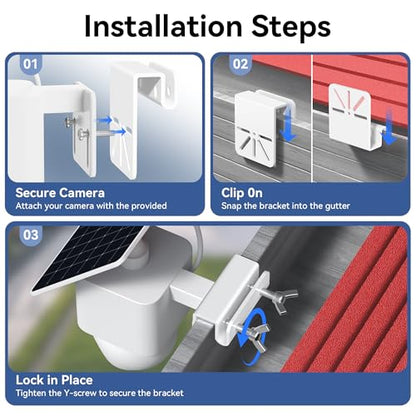 Gutter Mount Bracket Compatible with Solocam S340/E30, No Drill Installation, Stainless Steel Gutter Mount for Security Camera, Security Camera Holder (2 Pack-White) - size: 2 PACK-WHITE