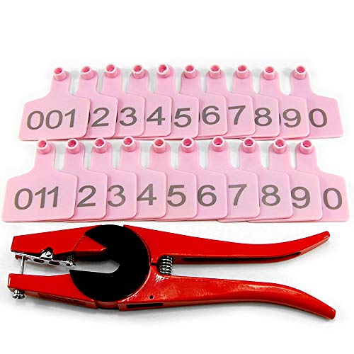Numbered Farm Livestock Ear Tags for Cow Pig Sheep Cattle Identification Plastic TPU Precision Ear Stud Card Labels for Farm Animals (Customized) with 1 PC Plier Applicator (Pink, 1000 PCS) - color: Pink, size: 1000 PCS