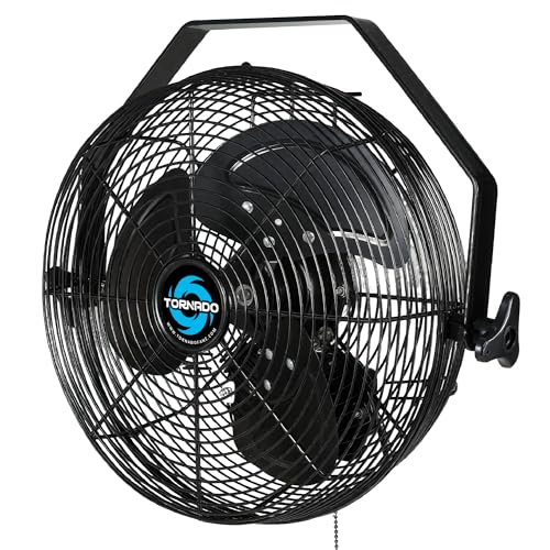 Tornado 12 Inch Outdoor Rated IPX4 Water-Resistant High Velocity Metal Industrial Wall Mount Fan For Commercial, Industrial, Residential, TEAO Motor 3 Speed 1650 CFM 6.6 FT Cord cETL Safety Listed - size: 12 Inch