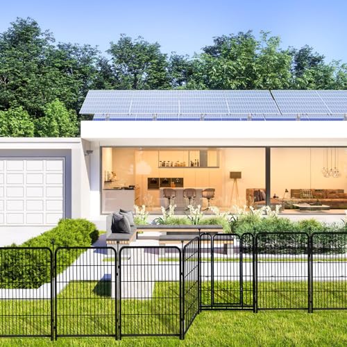 Getlay Animal Barrier Fence, 40 in(H)×27 in(L) 14 Panels Total 31 Ft(L), Garden Fence with Gate, Flower Bed Fencing, Black Metal Decorative Garden Fencing, Fence for Dogs Outside - size: 40''(H)-14panels-31ft(L)