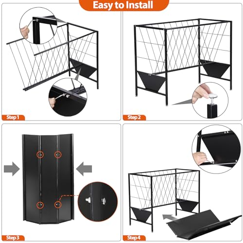 Pasture Hay Feeder 45 Gallon for Farms | Hay Grain Livestock Feeder with 24 Gallon Feed Pan, Livestock Feeding Trough, Feeding Goats, Calves, Cow, Horse