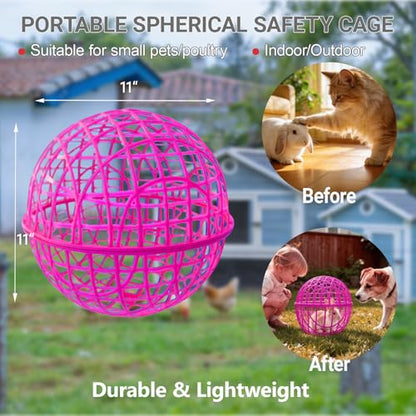 11" Ball-Shaped Movable Pigeon Chick Coop, Little Rabbit Duck Guinea Pig Safe Walking Net,Preventing Dog Bites, Predation by Eagles Wolves Cats Eagles, Pet t Safety Cage (Rose) - color: Rose