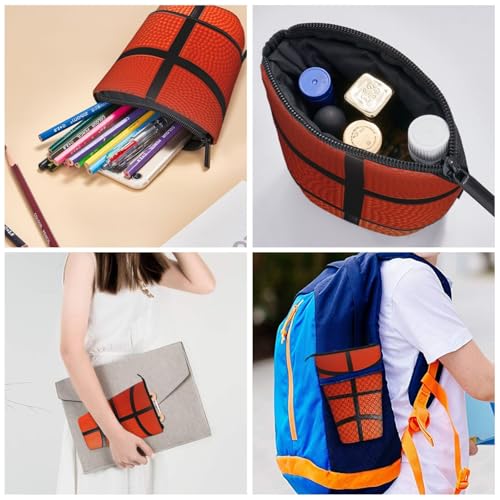 Basketball Kids Standing Pencil Case Girls Boys Telescopic Stationary Pouch with Zipper Large Capacity Stand up Pen Bag Portable Makeup Holder for Children School Students Office Supplies - color: Basketball