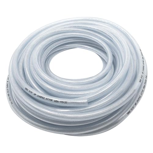 Gloxco Clear Braided PVC Tubing, Food Grade, Heavy Duty Reinforced Hose, 1/4" ID, 300 Ft Length - size: 1/4" x 300 Ft