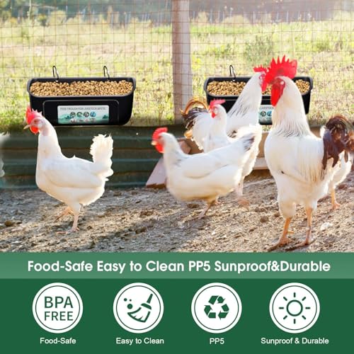 PIREKZUNT 2 Pack Chicken Duck Feeder, Poultry Feeders and Waterers, Hanging Goat Feeder, Livestock Feeding Container, Feed Trough and Waterer Bucket with Clips(Black) - color: 2 Pack Black