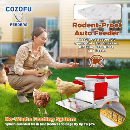 Feeders Automatic Chicken Feeder - Large Capacity for 6-12 Chickens, Lasts 10 Days (25lb Feed), Durable Galvanized Steel, Rat-Proof, No-Spill, Weatherproof Lid - color: Green, size: 25LB