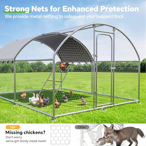 Large Metal Chicken Coop with Weatherproof Cover and Multi-Purpose Chicken Run for Chickens, Rabbits, Ducks, Farm and Yard Animal Pen(10’ W x 13.2’ L x 6.4’ H, Dome Roof-Roosting Perch) - size: 13x10Ft - Dome