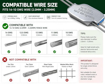 Adjustable Tension Fence Wire Joiner (20 Pack), Fits 14-11 Gauge / 2.0mm-3.25mm Wire, Ceramic Roller Fence Connector for High Tensile & Electric Fencing