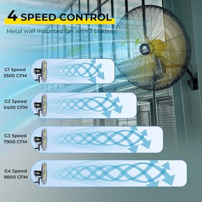 FUGOO 30" Eco BLDC Motor Powerful Airflow Quiet Industrial Wall Fan | 9800 CFM, 50%+ Energy Savings, Oscillating, Remote Control for Factory Garage Warehouse Barn Gym - size: 30 inch-Quiet-Energy Efficient