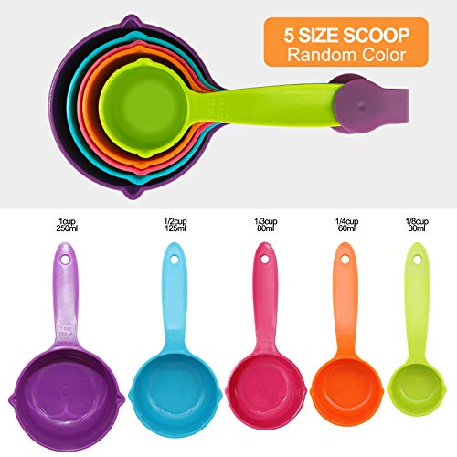 Rypet Pet Food Scoop Set of 5 - Measuring Cups and Spoons Set Plastic for Dog, Cat and Bird Food (Random Color) - color: Set of 5