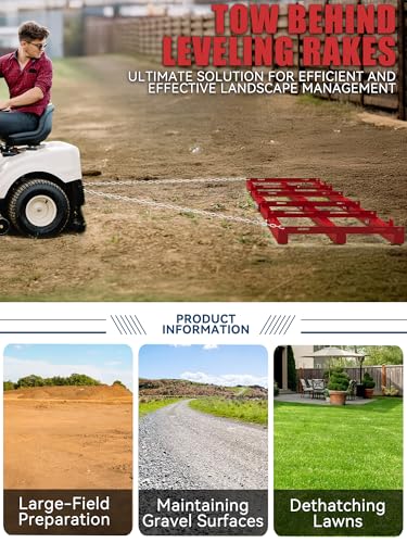 6ft Heavy Duty Drag Harrow for ATV, UTV, Tractor - Adjustable Tow Behind Leveling Rake with Weight Tray for Driveway Grader, Lawn, Field, Pasture, Food Plot Maintenance, Red(72 inch) - size: 6 ft