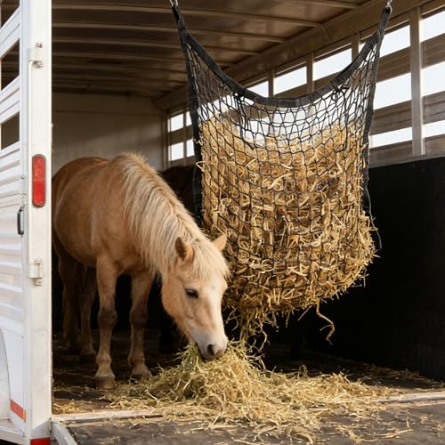 2 Pcs Slow Feed hay nets for Horses Large Capacity Hanging hay Bags 31 x 28 Inch Horse hay Feeder Suitable for All Day Feeding of Horses Goats Sheep Donkey and Trailer,Black