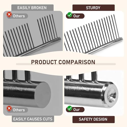 WRW Stainless Steel Dog Combs [4 Pcs], Groom Like a Professional, Coarse Pet Butter Comb for Dog ＆ Cat, Rounded Corners Prevent Friction and Breakage, 4 Sizes of Steel Teeth Fit Most Pet Fur