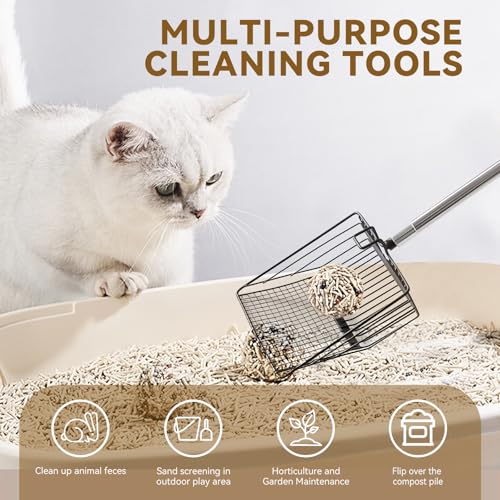 Chicken Poop Scooper- Chicken Coop Pooper Scooper for Sand 4-Piece,with Stainless Steel Handle Sifter Chicken Coop Litter Scoop Supplies,for Hens Ducks Rabbits (Up to 10 Chickens)