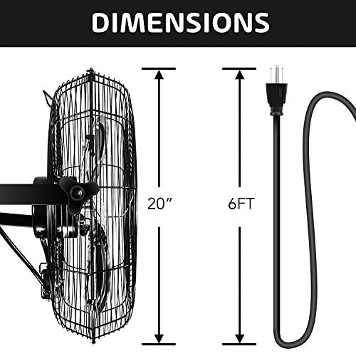 iPower Industrial Wall Mounted Fan, 3 Speed Commercial Ventilation Metal Fan High Velocity for Warehouse, Greenhouse, Workshop, Patio, Factory and Basement, 20 Inch, 1 Pack