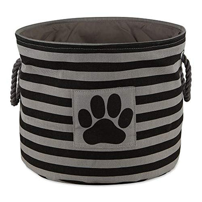 Bone Dry Pet Storage Collection Striped Paw Patch Bin, Black, Small Round - color: Black, size: Small Round