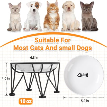 Elevated Ceramic Cat Bowls – Whisker-Friendly & Anti-Vomiting, Non-Slip Raised Cat Food Dishes – Stylish, Safe & Hygienic Feeding Set (2-Pack) - color: fishbone+cat paw, size: anti-slip raised dish,2 pack