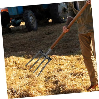 Heavy Duty Steel Pitch Fork for Gardening 4-Prong Tines Manure Rake for Digging and Loosening Soil Sturdy Farm Tool