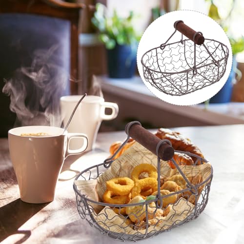 Mini Wire Egg Baskets Antique Wire Basket with Wood Handle Vegetables Fruits Bread in Kitchen Dining Table 7.07x4.72x4.72in