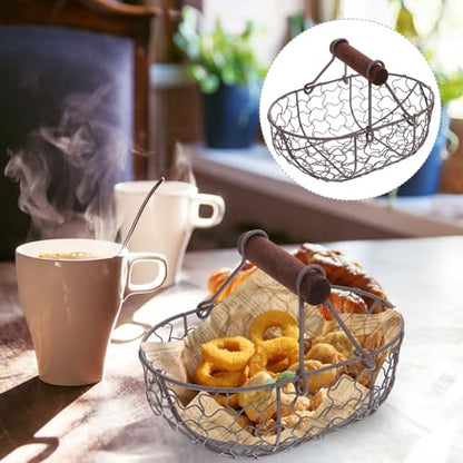 Farmhouse Wire Egg Basket for Gathering Fresh Eggs with Handle Vintage Style