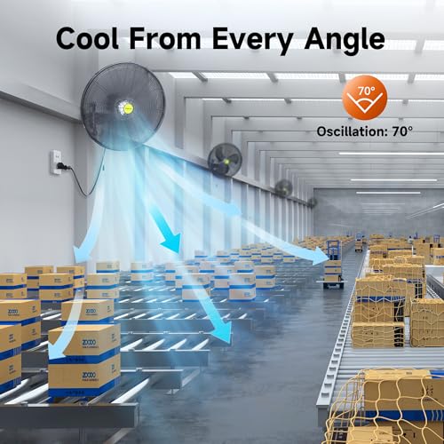 VAGKRI Wall Mount Fan, 20 Inch High Velocity Metal Oscillating Fan, 3 Speeds, 5300CFM Industrial Wall Fan for Home Office Patio Garage Factory Greenhouse Warehouse Farm