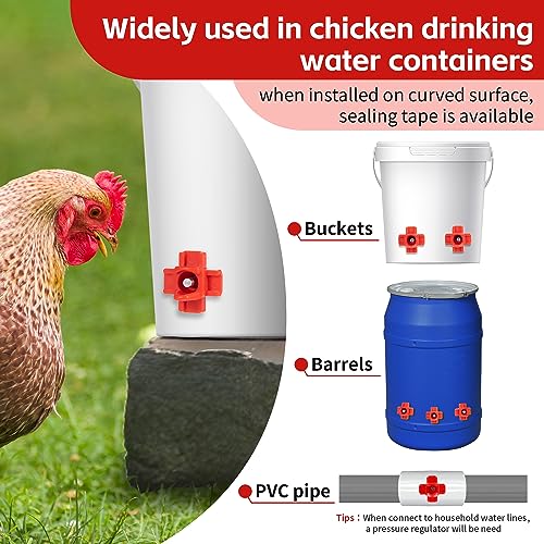 Dreyoo 12 Pcs Horizontal Chicken Waterer Nipples with Drill Bit, Leakproof Chicken Water Nipple, Durable ABS Plastic & Stainless Steel Poultry Watering Nipples for Coop Outdoor Use (Red)