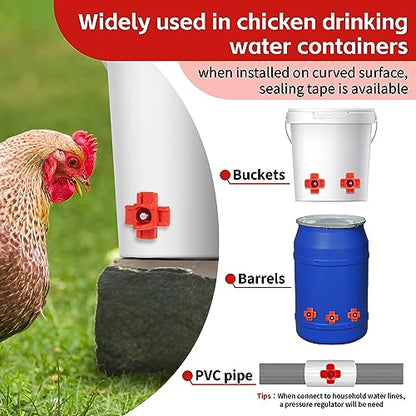 Dreyoo 12 Pcs Horizontal Chicken Waterer Nipples with Drill Bit, Leakproof Chicken Water Nipple, Durable ABS Plastic & Stainless Steel Poultry Watering Nipples for Coop Outdoor Use (Red)