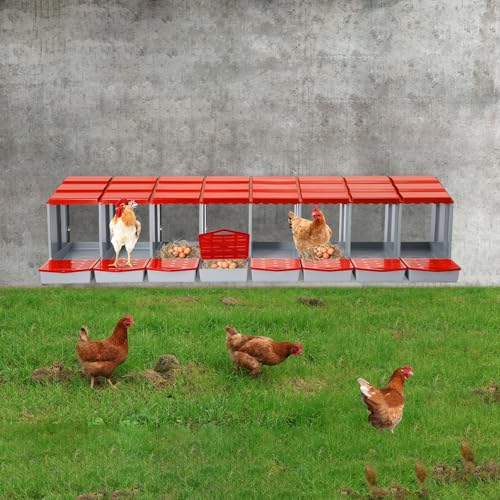Chicken Nesting Boxes, 8 Compartment Nesting Boxes for Laying Eggs, Roll Away Nesting Box Egg Collection Tray, Wall Mount Poultry Roll Away Chicken Laying Boxes (Red) - color: 8 Compartment Nesting Boxes (Red)