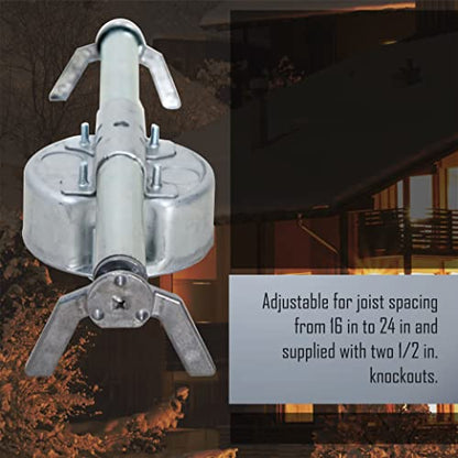 RACO RETRO-BRACE 936 1.5-in. Deep Ceiling Fan Box for Old Work 2.5-in. Knockouts, Old Work Electrical Box, Adjustable Brace, and Mounting Bracket for Ceiling Light Fixtures & Chandelier Fans
